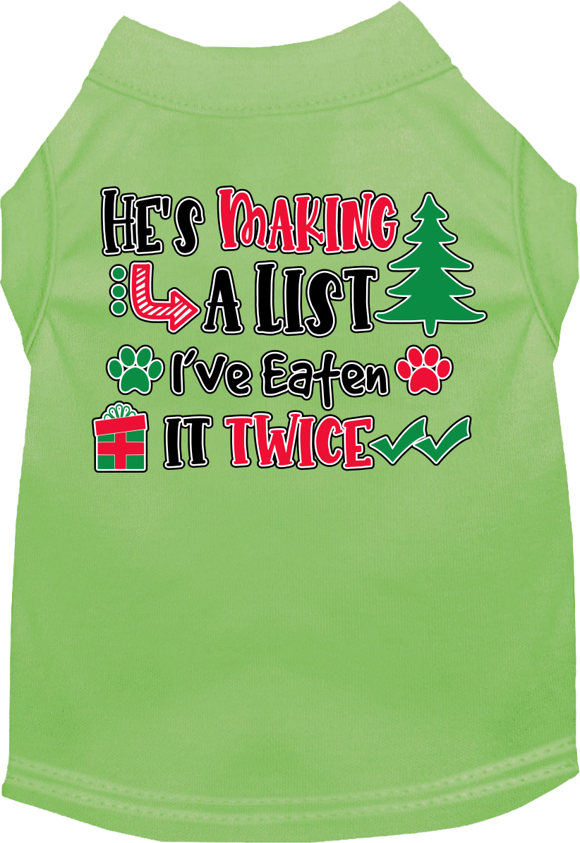 He's Making a List... Screen Print Dog Shirt Lime Green Size XS